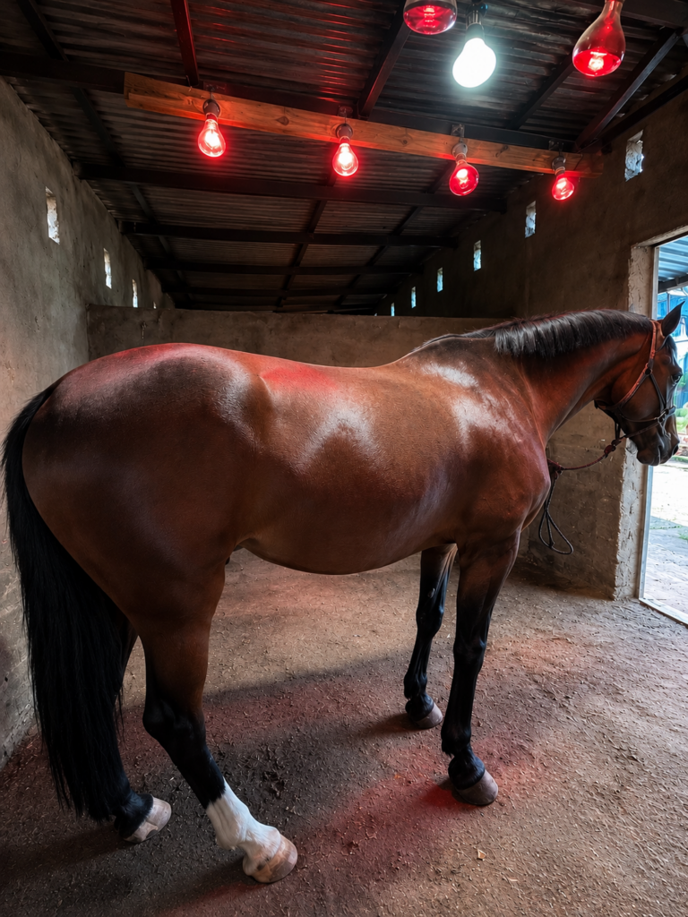 Horse enjoying the solarium at Chestnut Stables